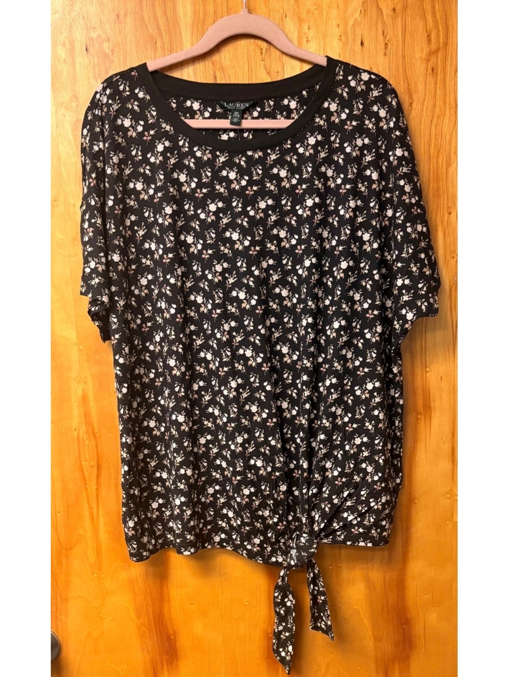 Lauren Ralph Lauren Black Floral Tie-Front Blouse Plus Size 3X - Picture 2 of 10